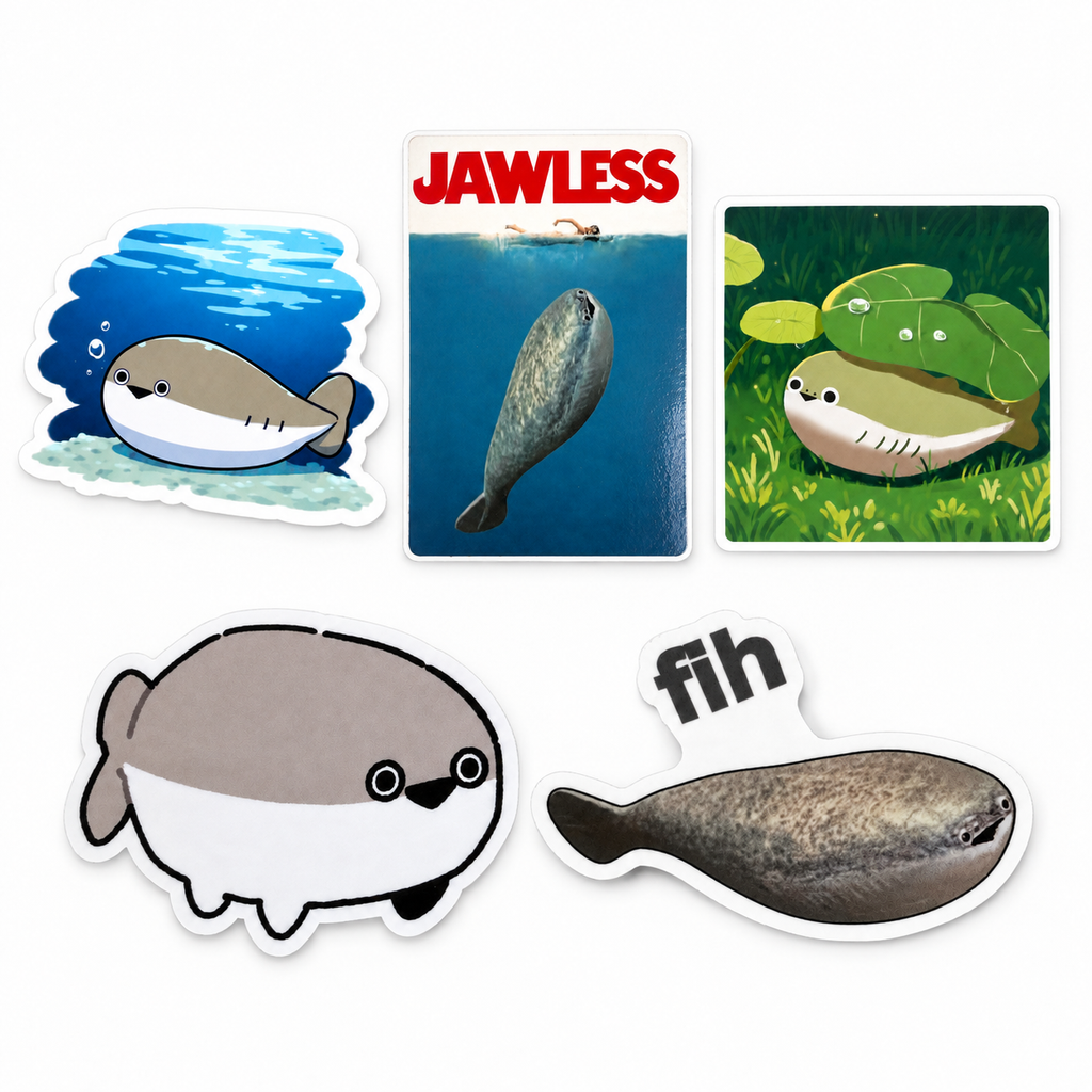 1st Edition Sacabambaspis Sticker Bundle | 2.5" Die-Cut Vinyl Prehistoric Fish Meme Decal | Laptop & Water Bottle Sticker
