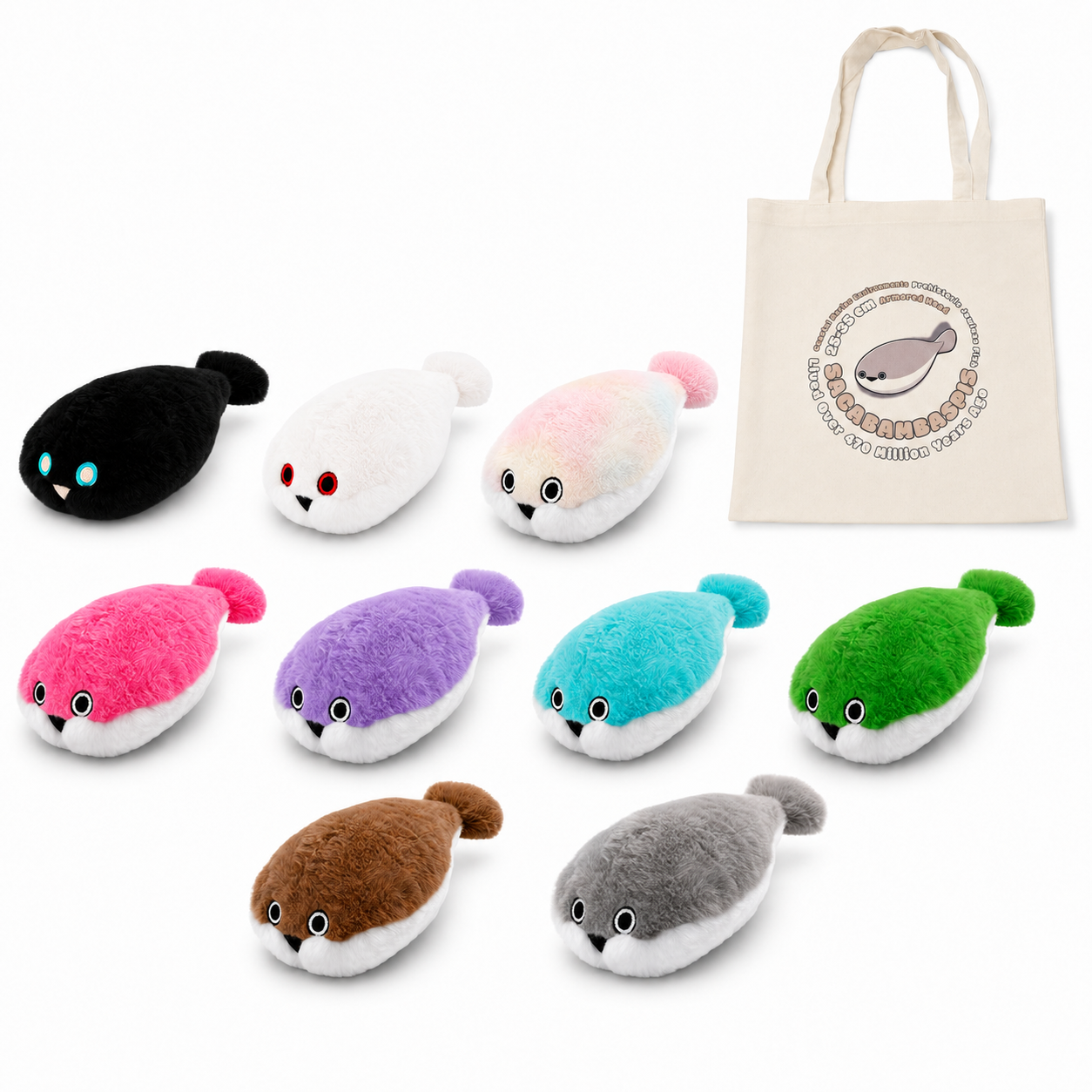 EARLY RELEASE Limited Edition 2026 Jawless Fish Sacabambaspis Toys Bundle - Includes All 8 New Plush Designs + Original + Exclusive Bundle Only Tote Bag