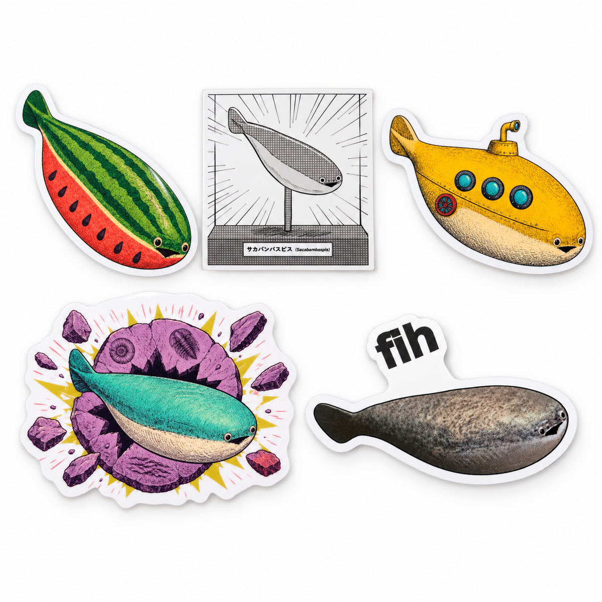 2nd Edition Sacabambaspis Sticker Bundle | 2.5" Die-Cut Vinyl Prehistoric Fish Meme Decal | Laptop & Water Bottle Sticker