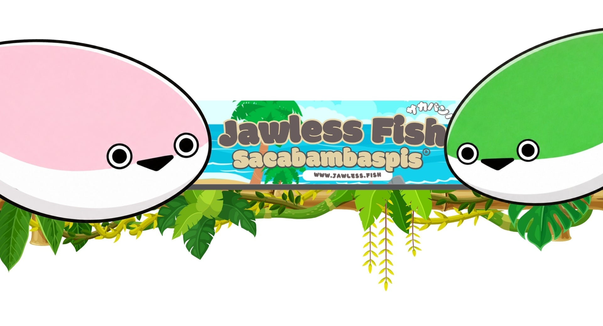 Two sacabambaspis with tropical leafs on a banner