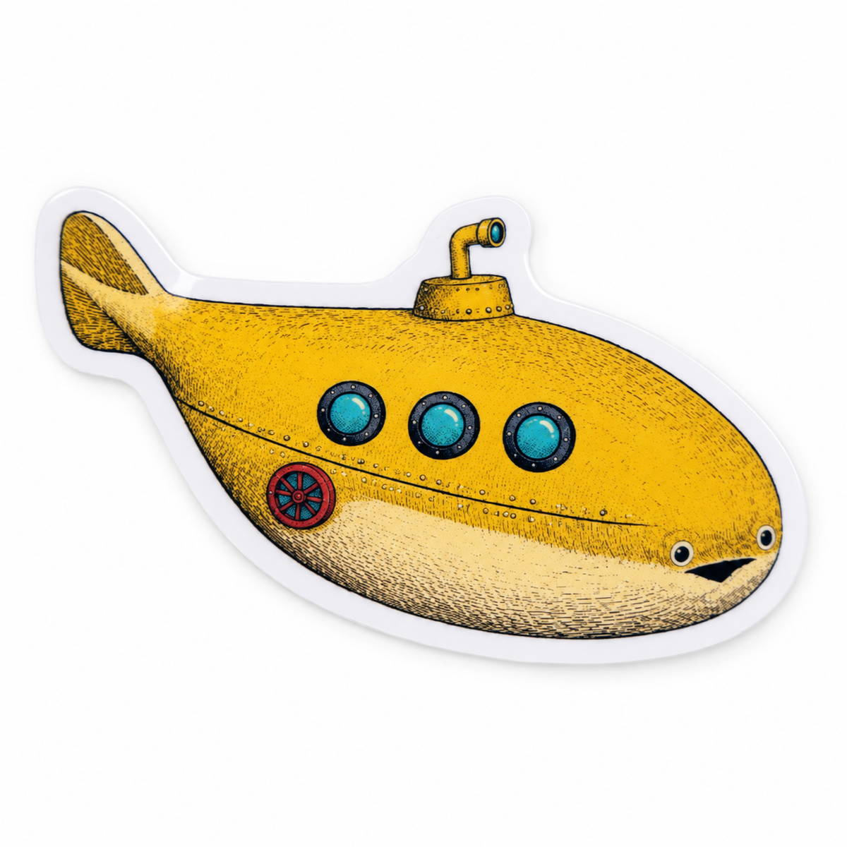 Yellow Submarine Sacabambaspis Sticker | 2.5" Die-Cut Vinyl Prehistoric Fish Meme Decal | Laptop & Water Bottle Sticker