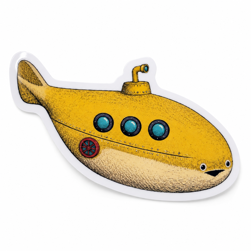 Yellow Submarine Sacabambaspis Sticker | 2.5" Die-Cut Vinyl Prehistoric Fish Meme Decal | Laptop & Water Bottle Sticker