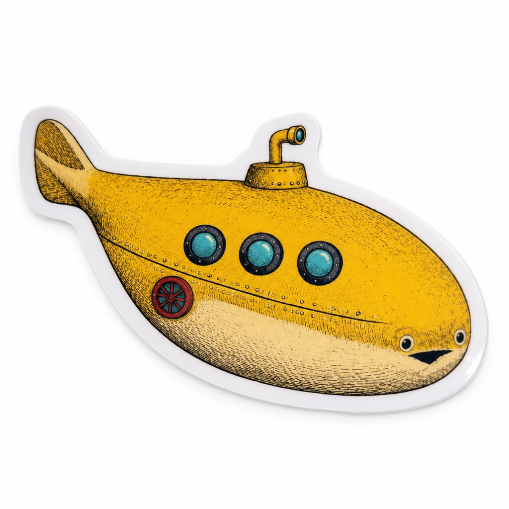 Yellow Submarine Sacabambaspis Sticker | 2.5" Die-Cut Vinyl Prehistoric Fish Meme Decal | Laptop & Water Bottle Sticker