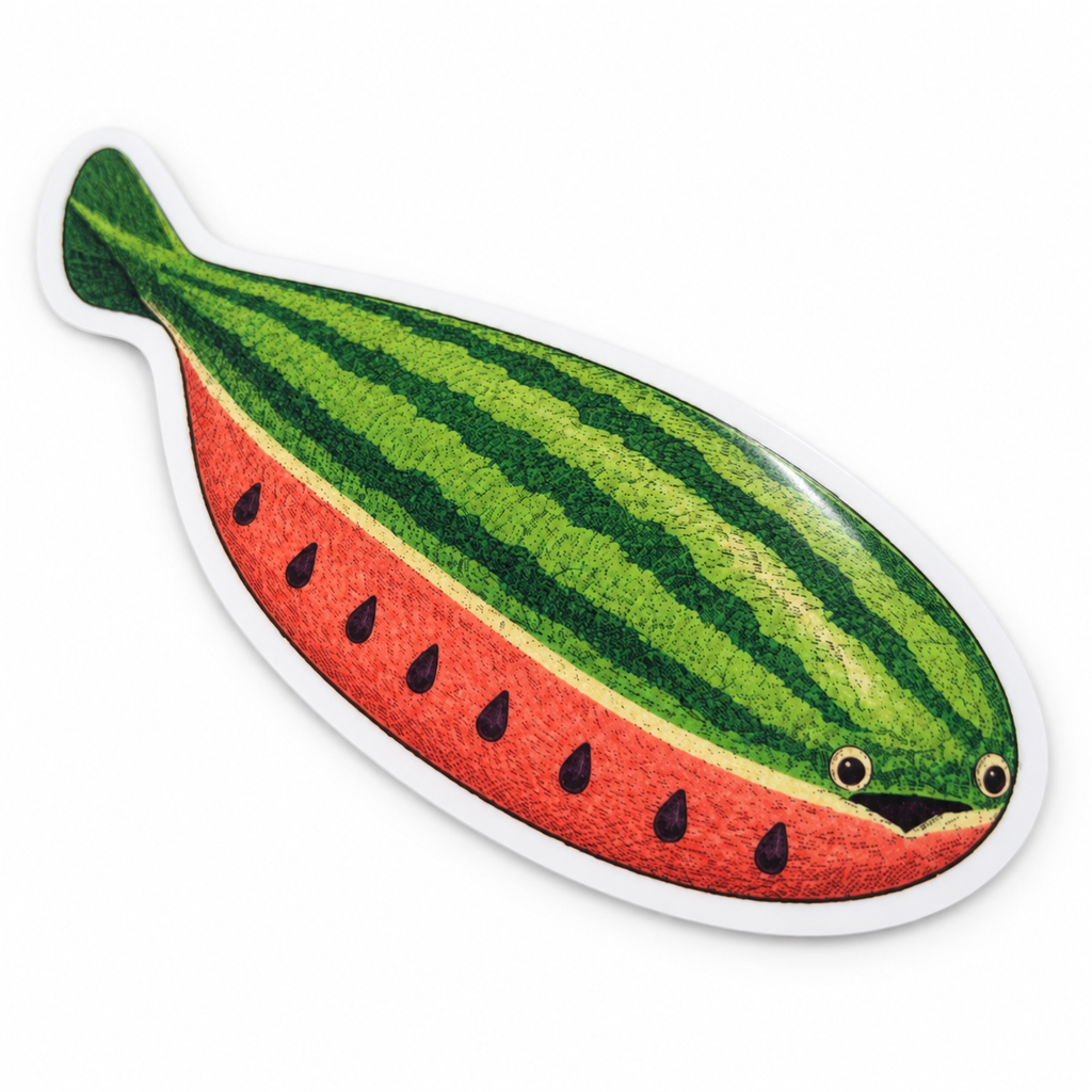 Watermelon Sacabambaspis Sticker | 2.5" Die-Cut Vinyl Prehistoric Fish Meme Decal | Laptop & Water Bottle Sticker