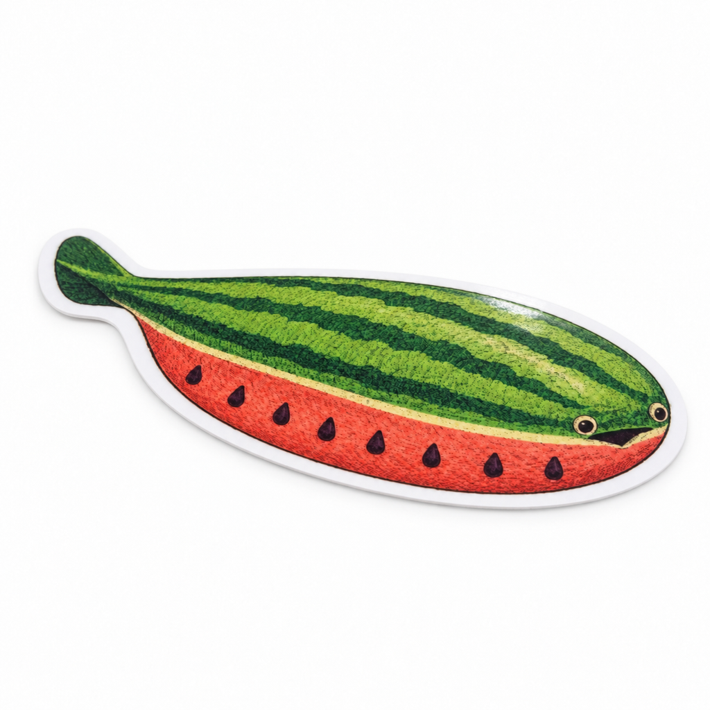 Watermelon Sacabambaspis Sticker | 2.5" Die-Cut Vinyl Prehistoric Fish Meme Decal | Laptop & Water Bottle Sticker